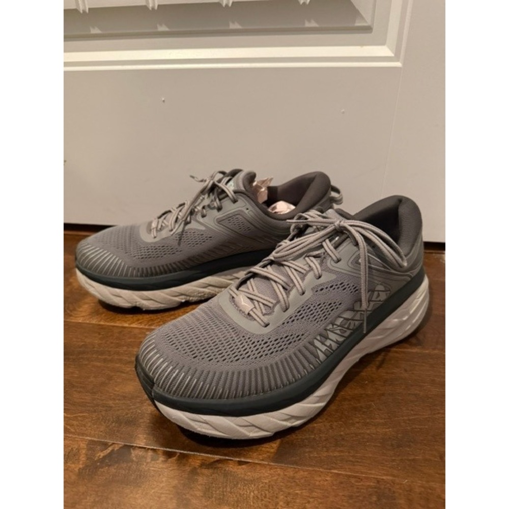 Hoka One One Bondi 7 Grey Mesh Maximalist Cushion Running Shoes Mens Size 11